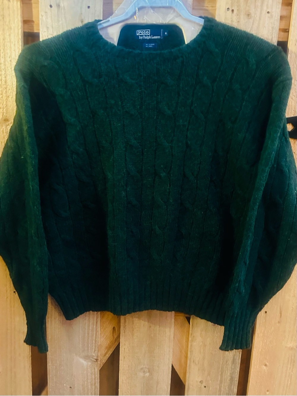 Polo Ralph Lauren Green Alpaca Wool Sweater Crewneck Cable knit Mens Size XL EUC